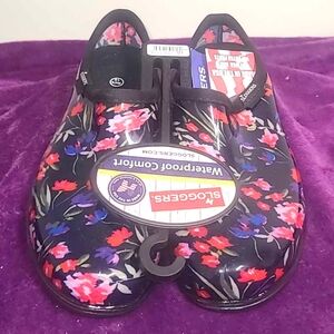 SLOGGERS Rubber Shoes Gardening Clogs Women's Waterproof, Size 10, Navy Floral